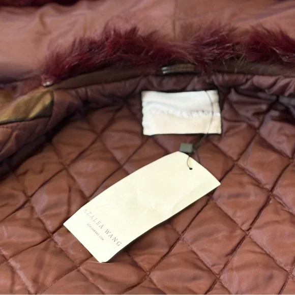 Azalea Wang Aurelia Faux Leather Moto Jacket XL Burgundy Faux Fur Collar NWT - Picture 5 of 16
